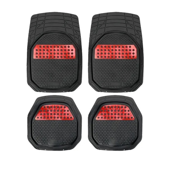 Cubre Alfombras de Goma Universal Habitaculo 4 Piezas PVC Aplique Rojo