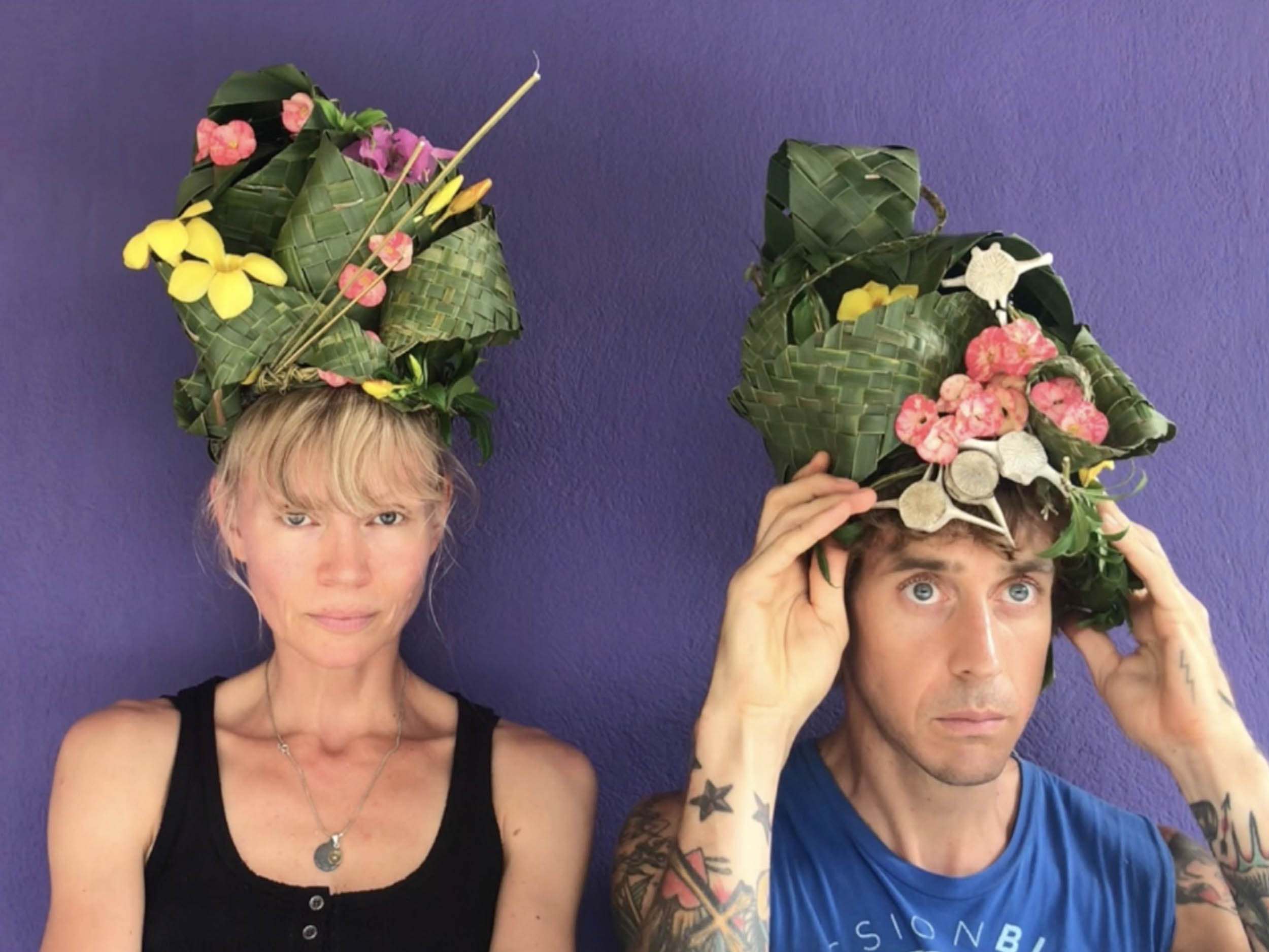 Watch James Pecis create dramatic headpieces from flax and flowers