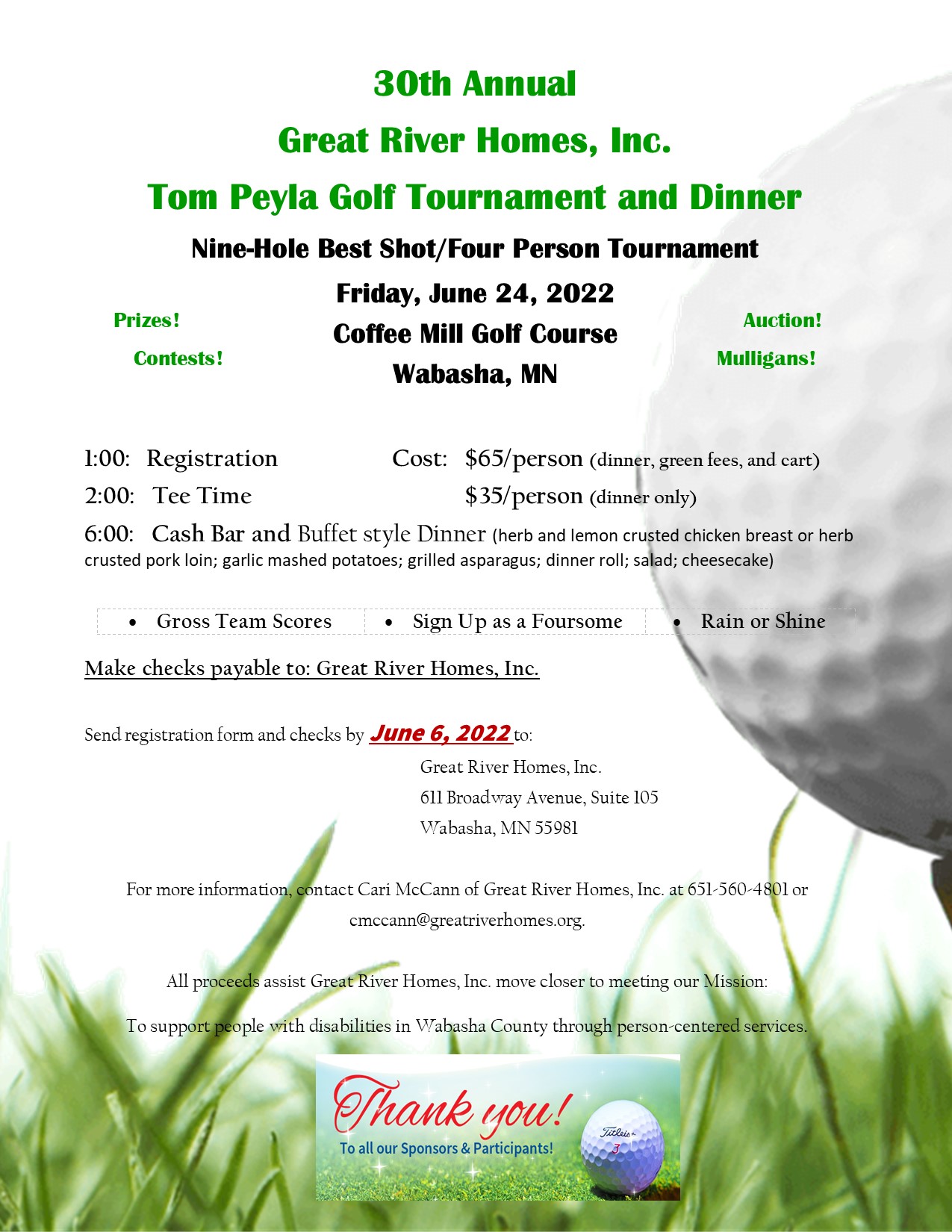 30th Annual Great River Homes, Inc. Tom Peyla Golf Tournament and