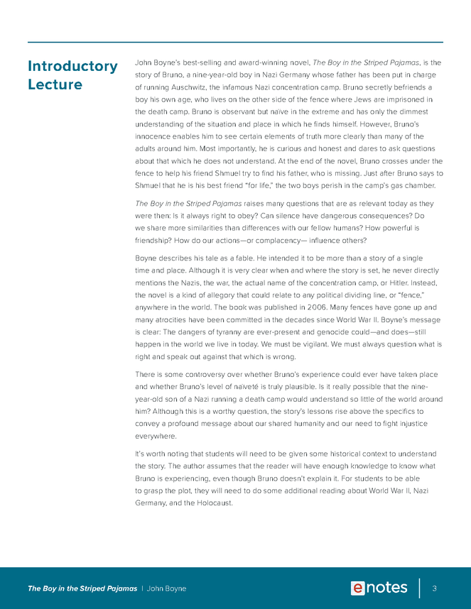 The Boy in the Striped Pajamas eNotes Lesson Plan Activities