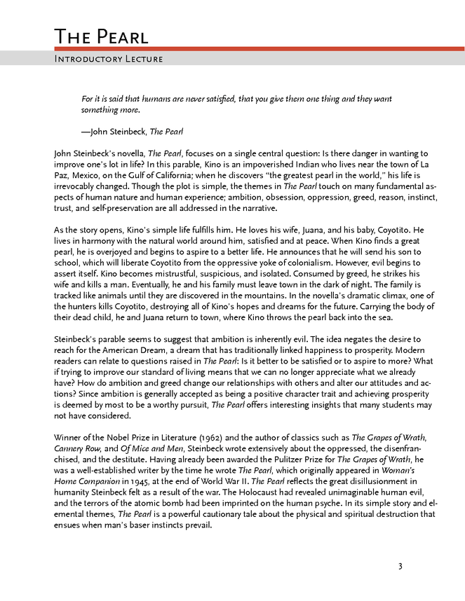 The Pearl eNotes Lesson Plan eNotes lesson plans... Activities