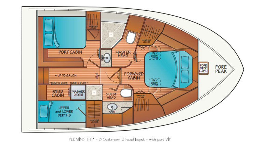 fleming yachts, fleming 55, cruising yachts, Staterooms, Head Layout