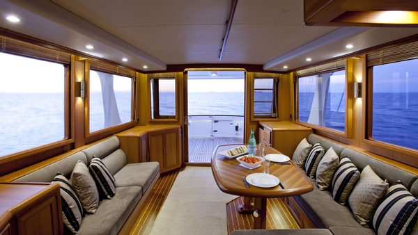 fleming yachts, fleming 55, cruising yachts, salon, aft