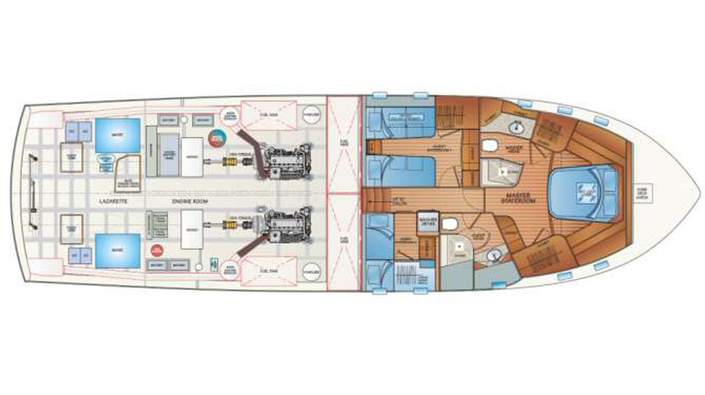 fleming yachts, fleming 65, cruising yachts, Engine Room, Standard Accommodation A