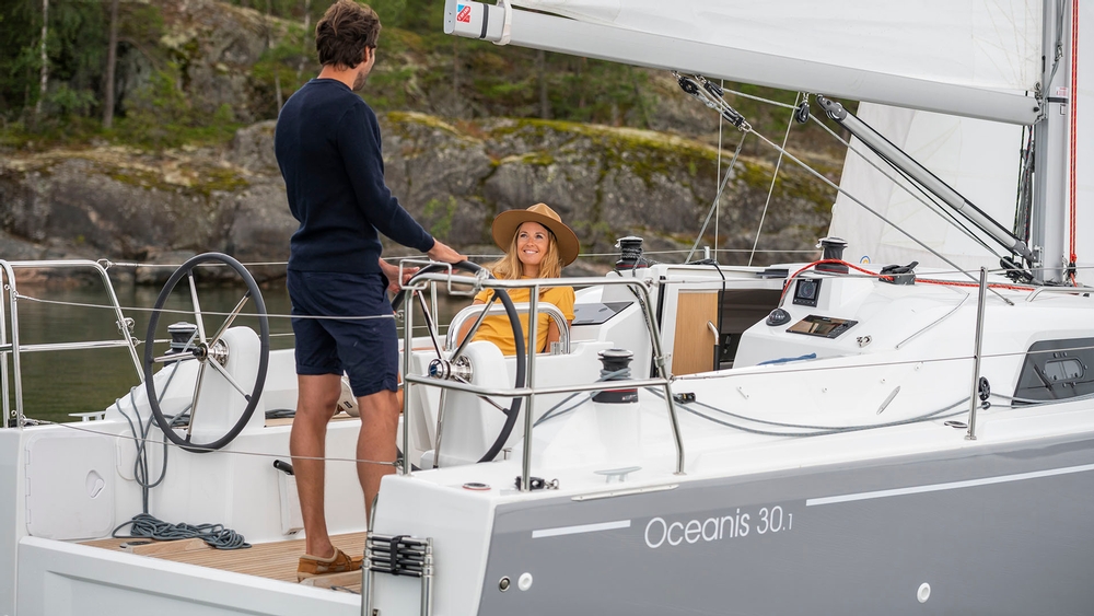 beneteau, oceanis 30.1, sailboat, steering wheel