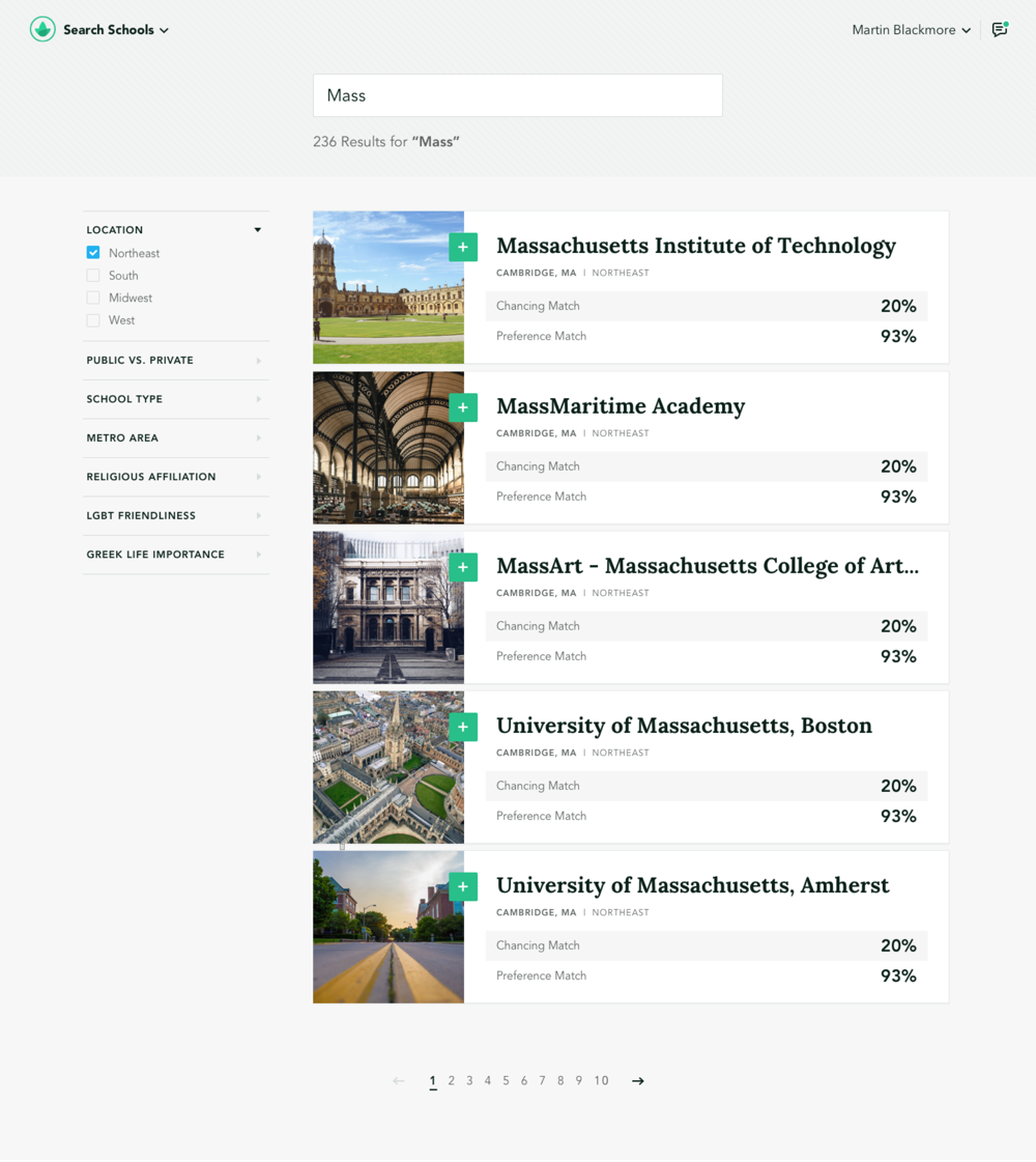 Search results interface