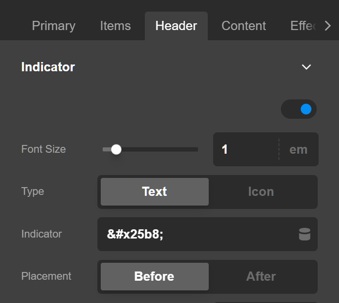 Accordion Header Indicator Setup