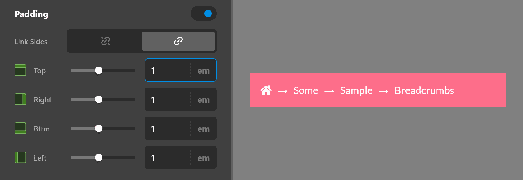 Breadcrumbs Desing Settings Paddings