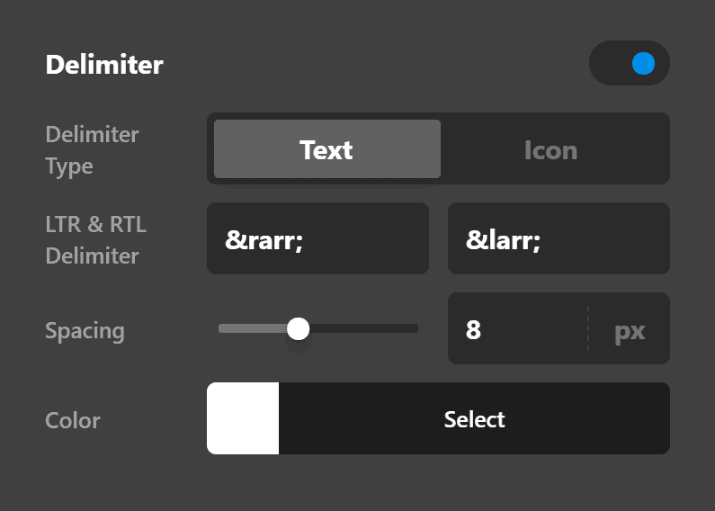 Breadcrumbs Delimeter Setup