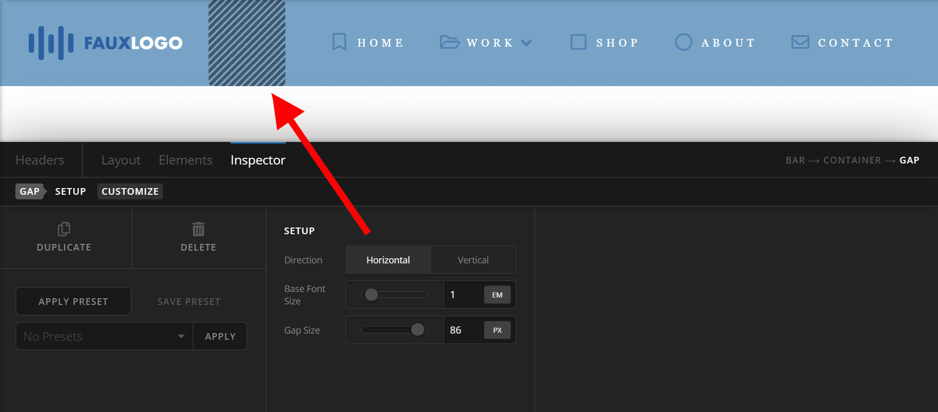 Gap Horizontal Setup Example