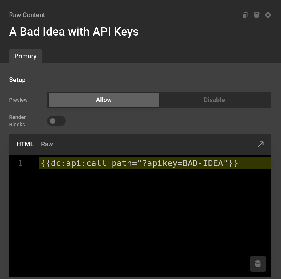 Bad Example API Key in Raw Content