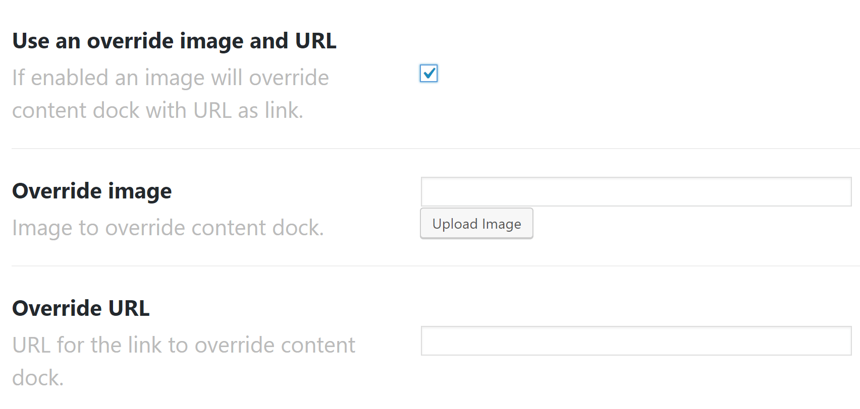 Conent Dock Override Images
