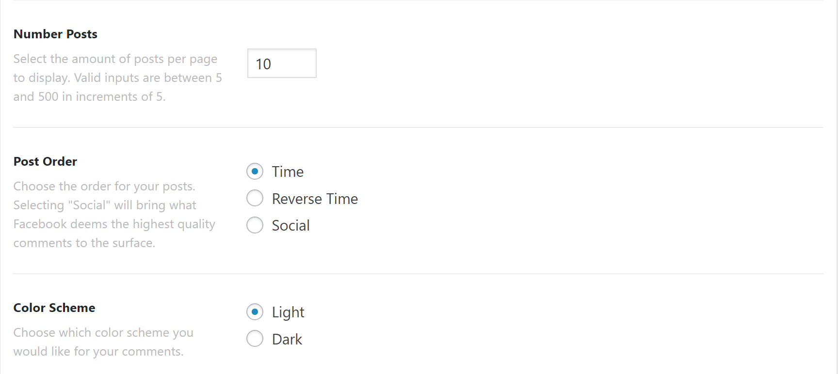 Facebook Comments Settings