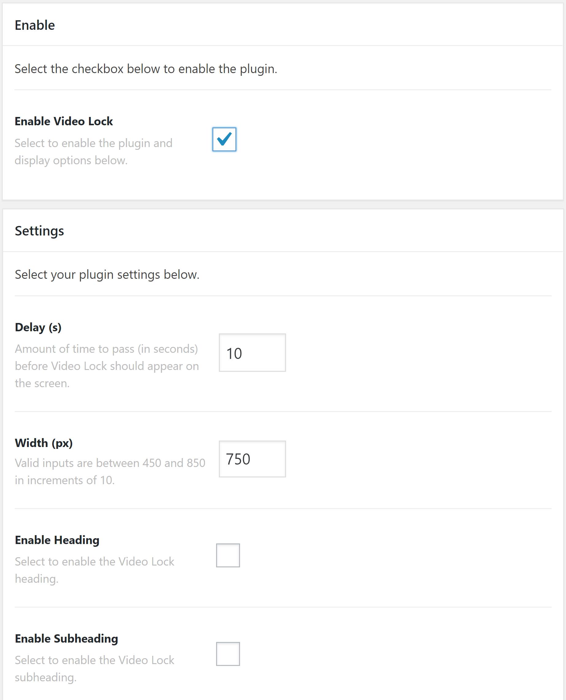 Video Lock Settings