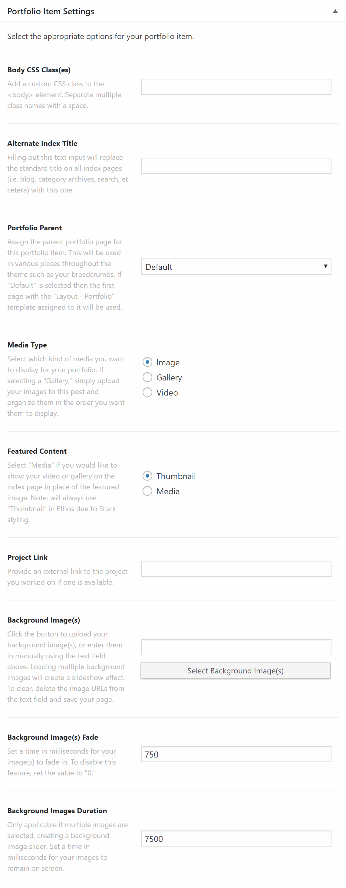 Portfolio Item Settings