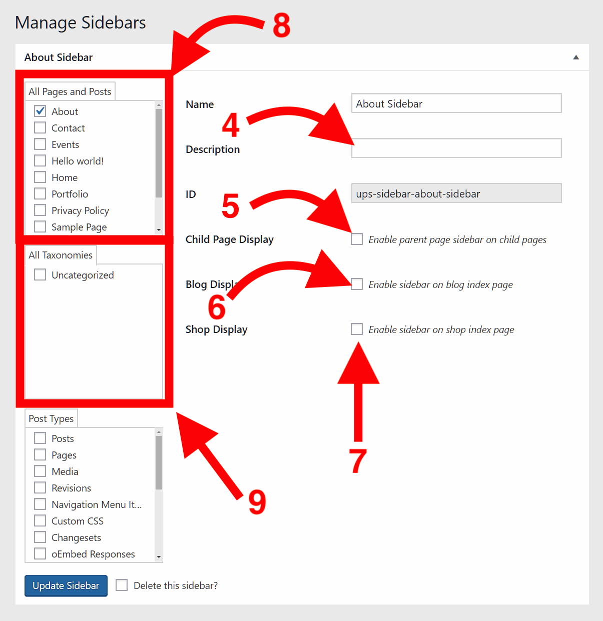 Manage Sidebars