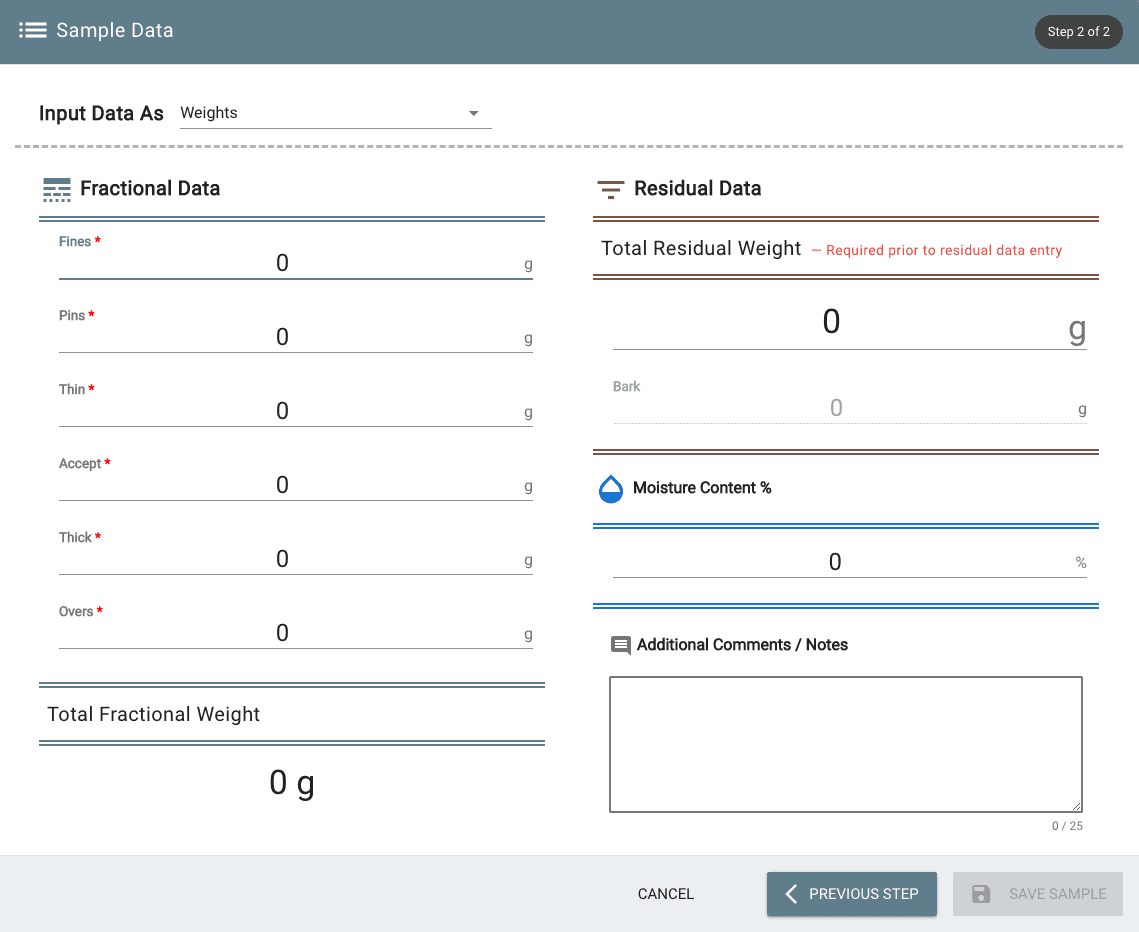 Manual Sample Entry - Step 2