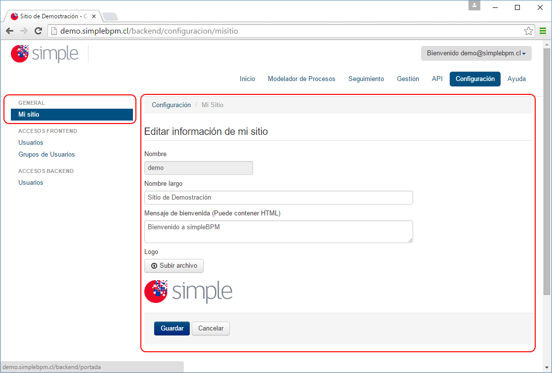 Configuración - Mi Sitio