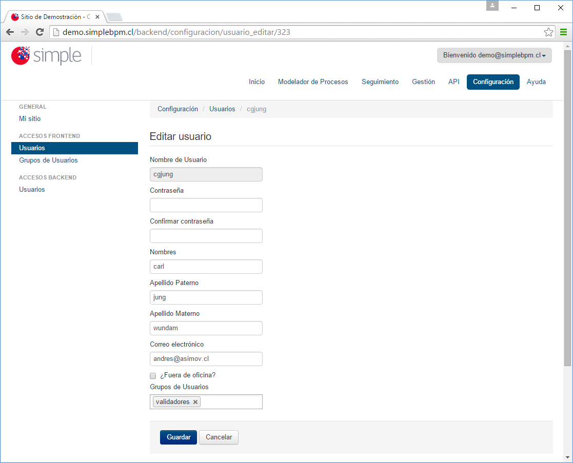 Datos usuarios precargados