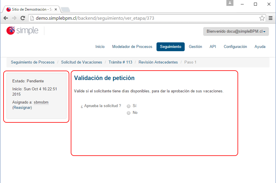 Detalle y reasingacion en Seguimiento