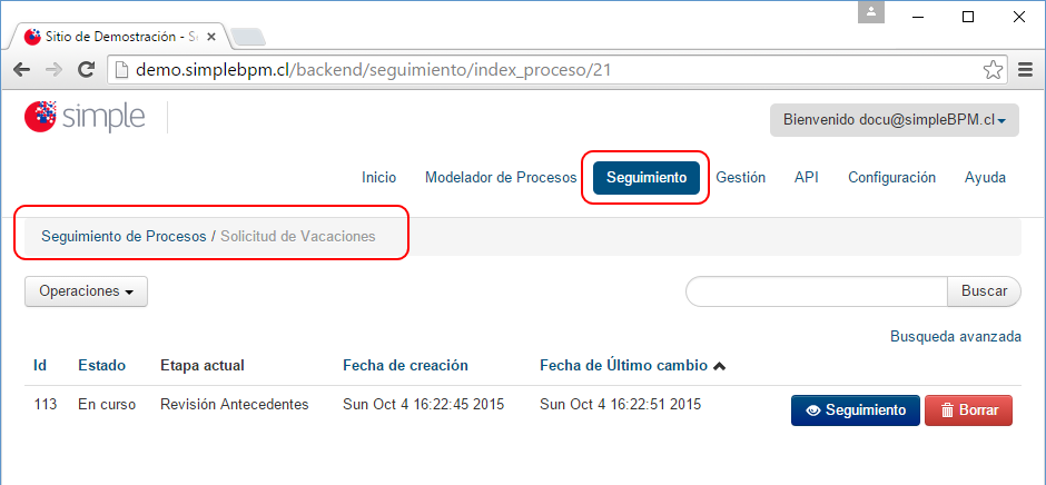 Listado para seguimiento