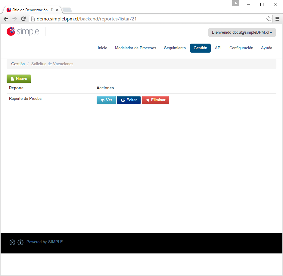 Listado reportes en seguimiento para un proceso