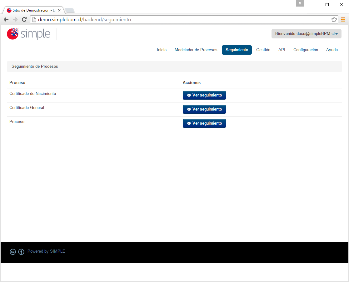 Listado de procesos en seguimiento