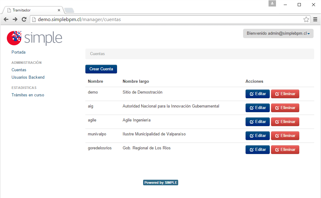 Administrar Cuentas