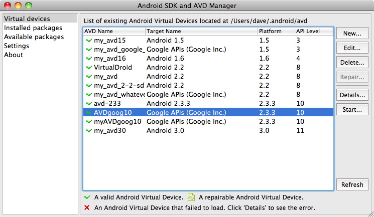 Android SDK and AVD Manager