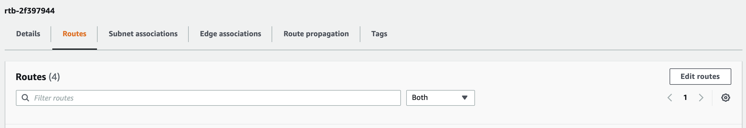Table showing your VPC's routes