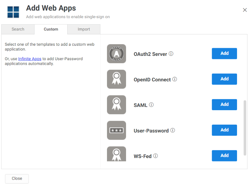 Centrify Add Web Apps Custom Tab