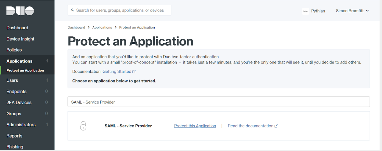 Duo Applications Protect an Application Page
