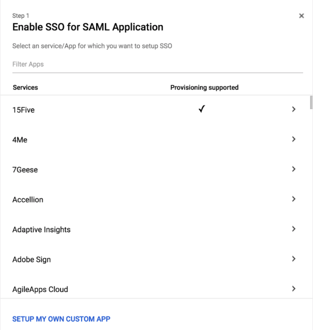 Google Create New SAML App Page