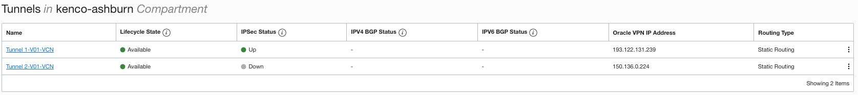 The list of tunnels in your new Site-to-Site VPN