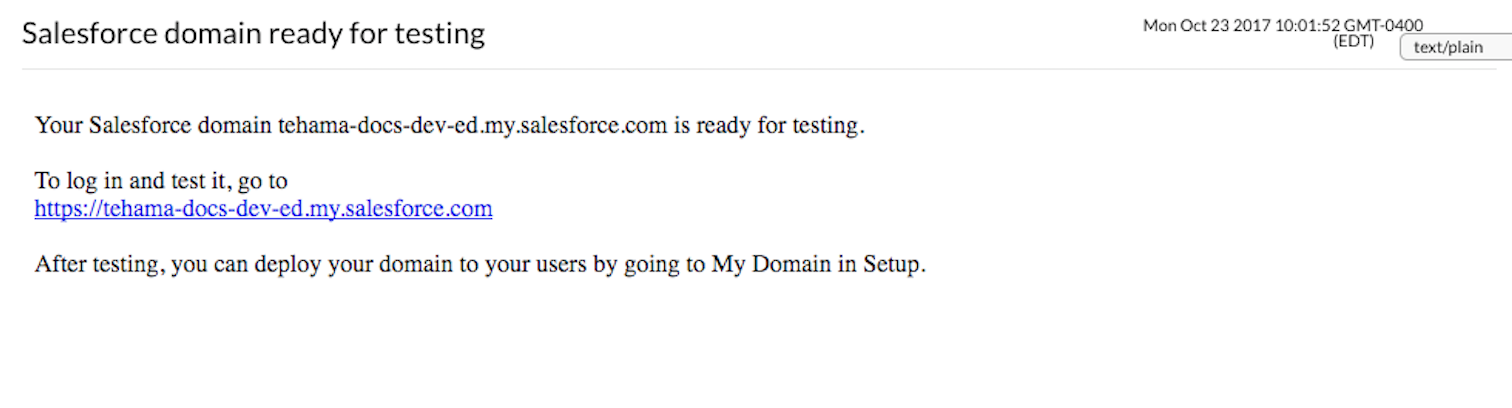 developer salesforce domain email