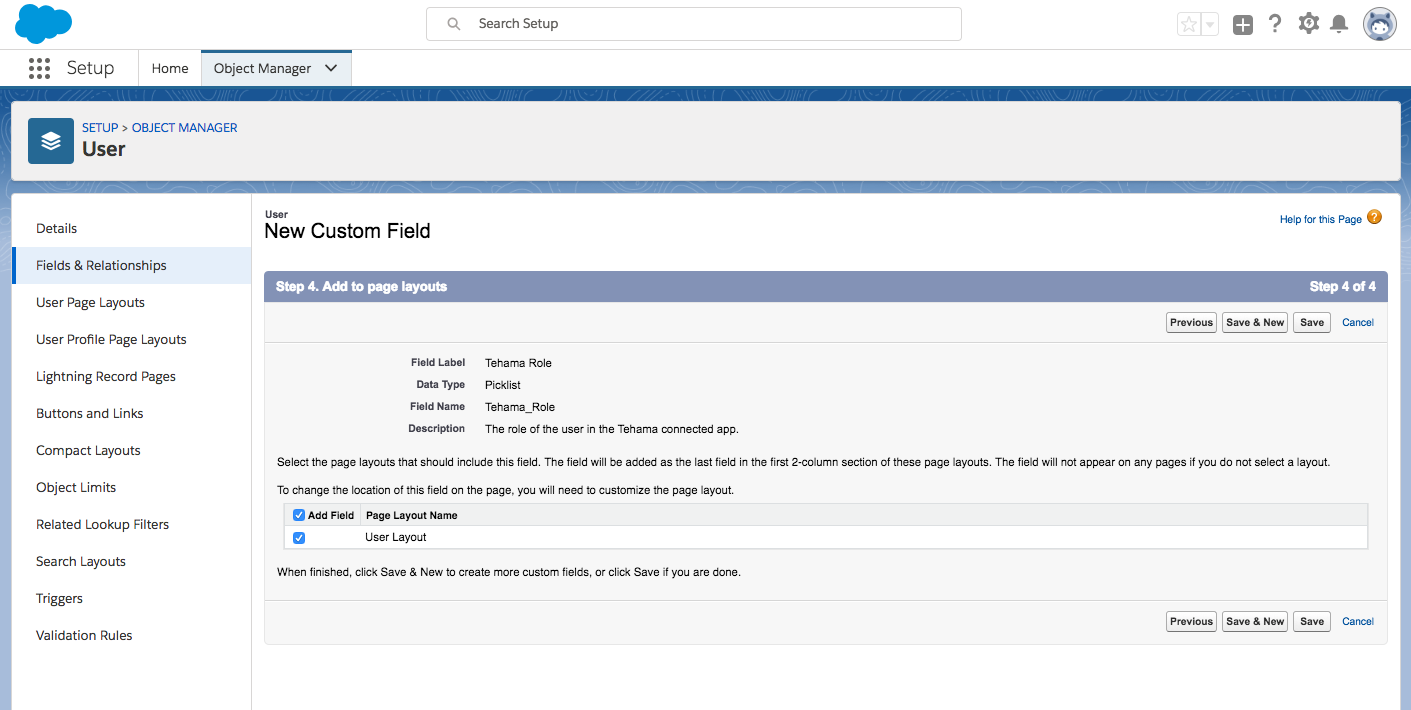 User new field of type picklist add-to-page-layout