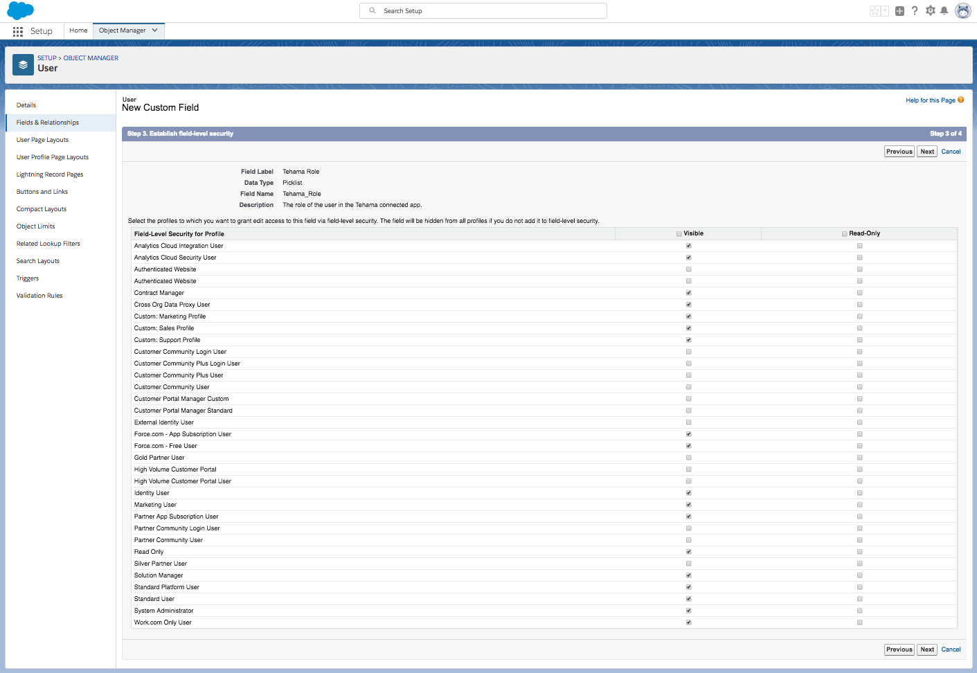 User new field of type picklist establish-security