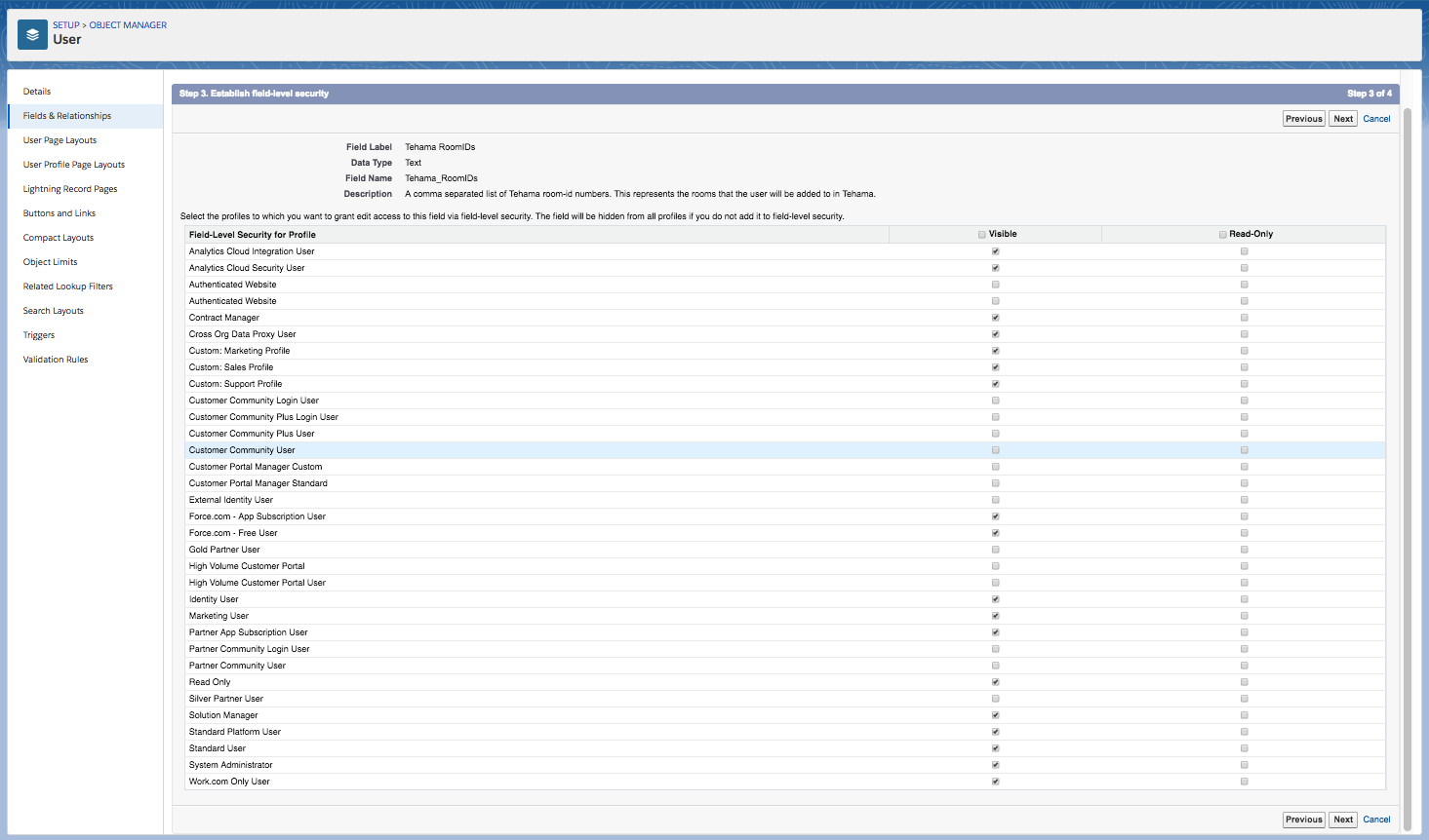 User new field of type text establish-security