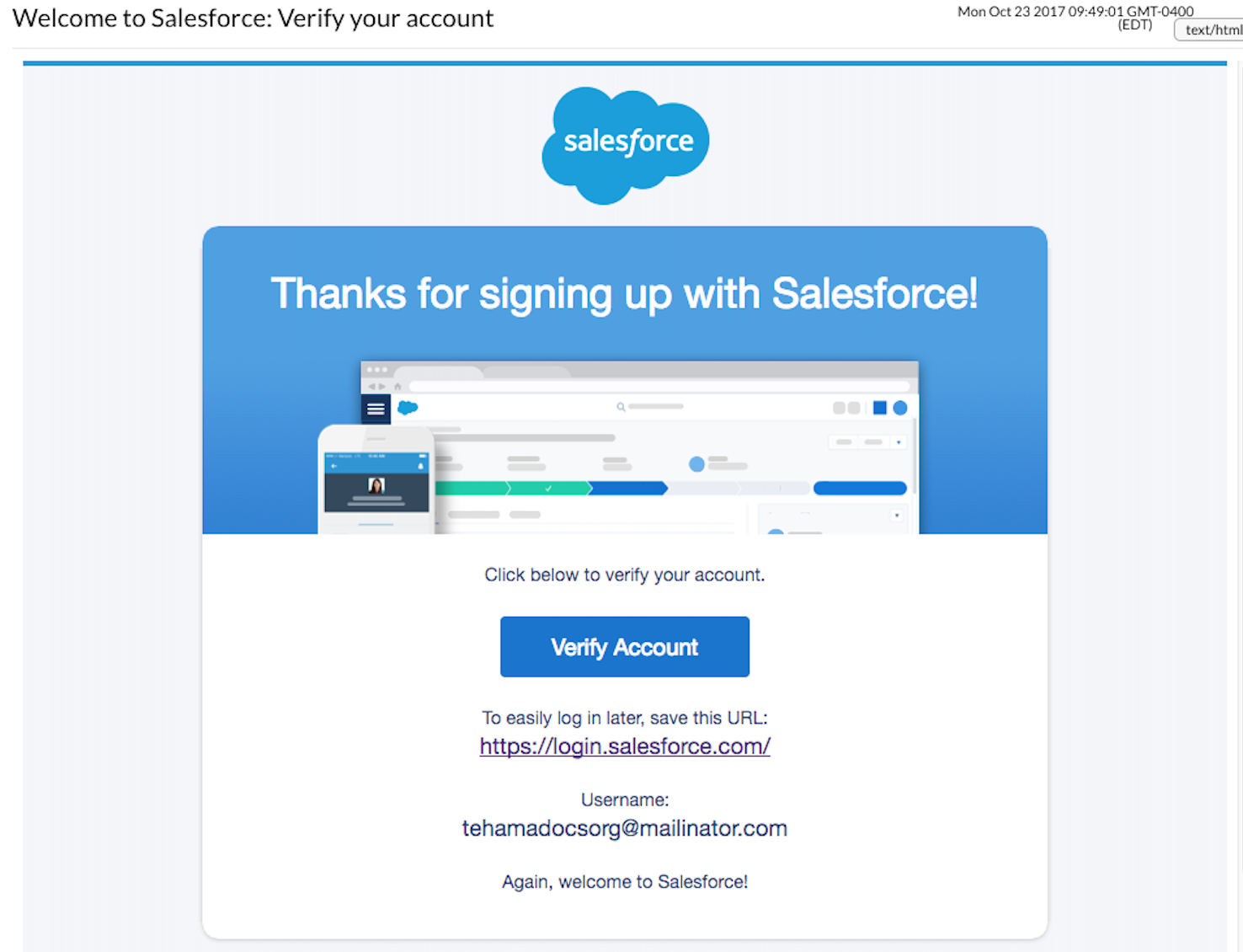 developer salesforce welcome email
