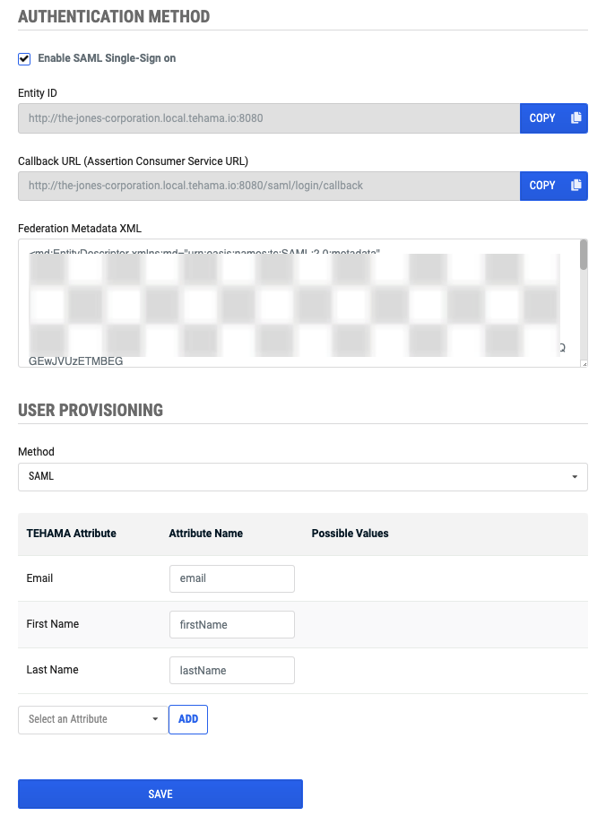 Tehama Authentication User Provisioning