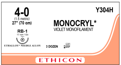 Ethicon Monocryl 4-0 rb-1 27 (SUTURE)