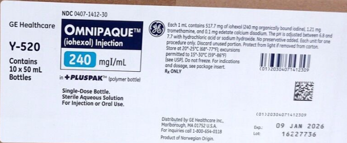 Omnipaque 240mg/mL Inj (Iohexol) **GROUND ONLY **