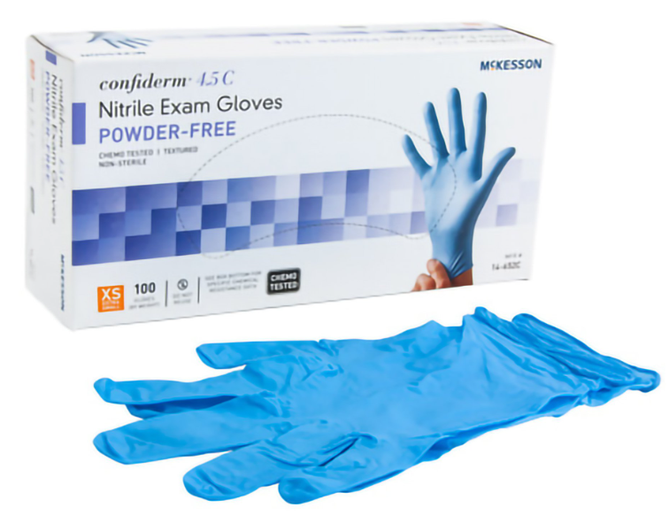 Exam Gloves Confiderm 4.5 Extra Small ( Chemo Tested ) Nonsterile Nitrile Standard Cuff Length Textured Fingertips Blue Not Rated