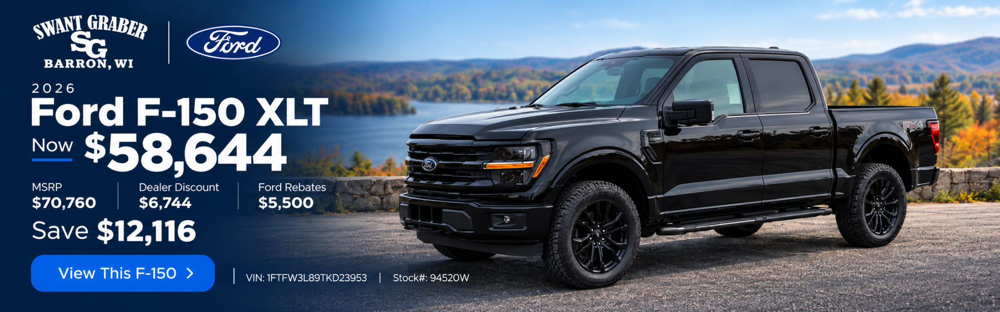 2026 Ford F-150 XLT featured savings offer at Swant Graber in Barron Wisconsin