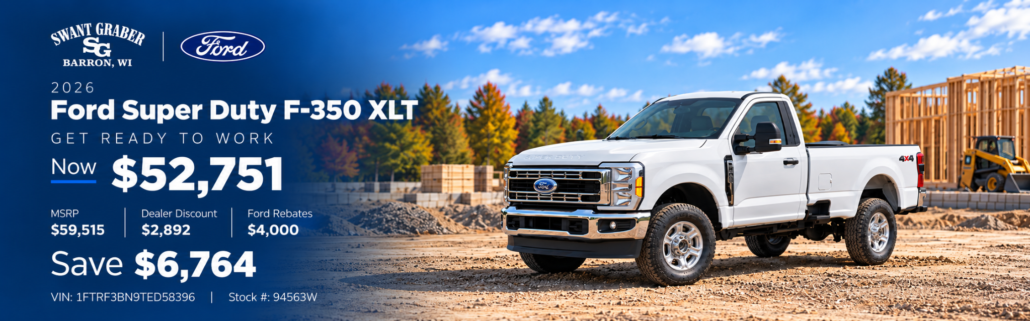 2026 Ford Super Duty F-350 XLT work truck offer at Swant Graber in Barron Wisconsin