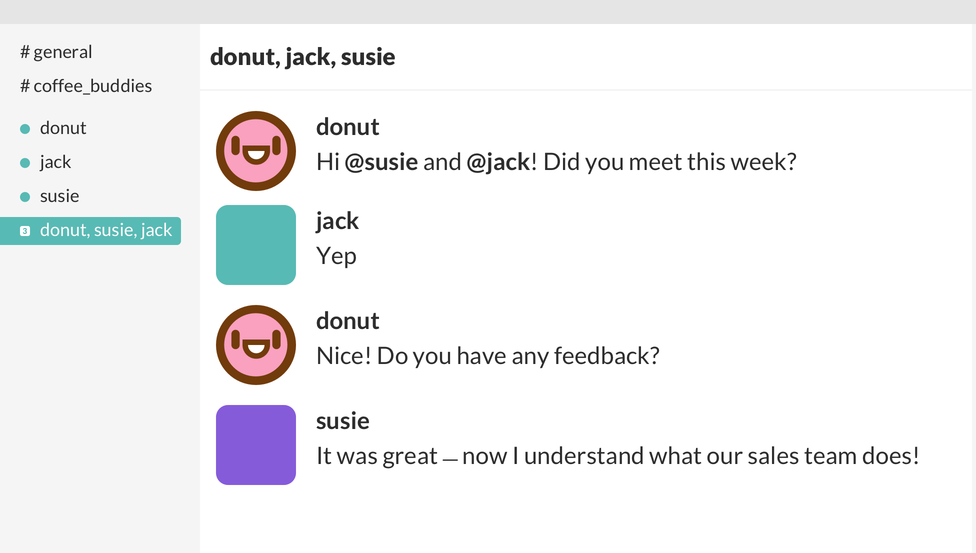 Donut checks in to ensure @jack and @susie met