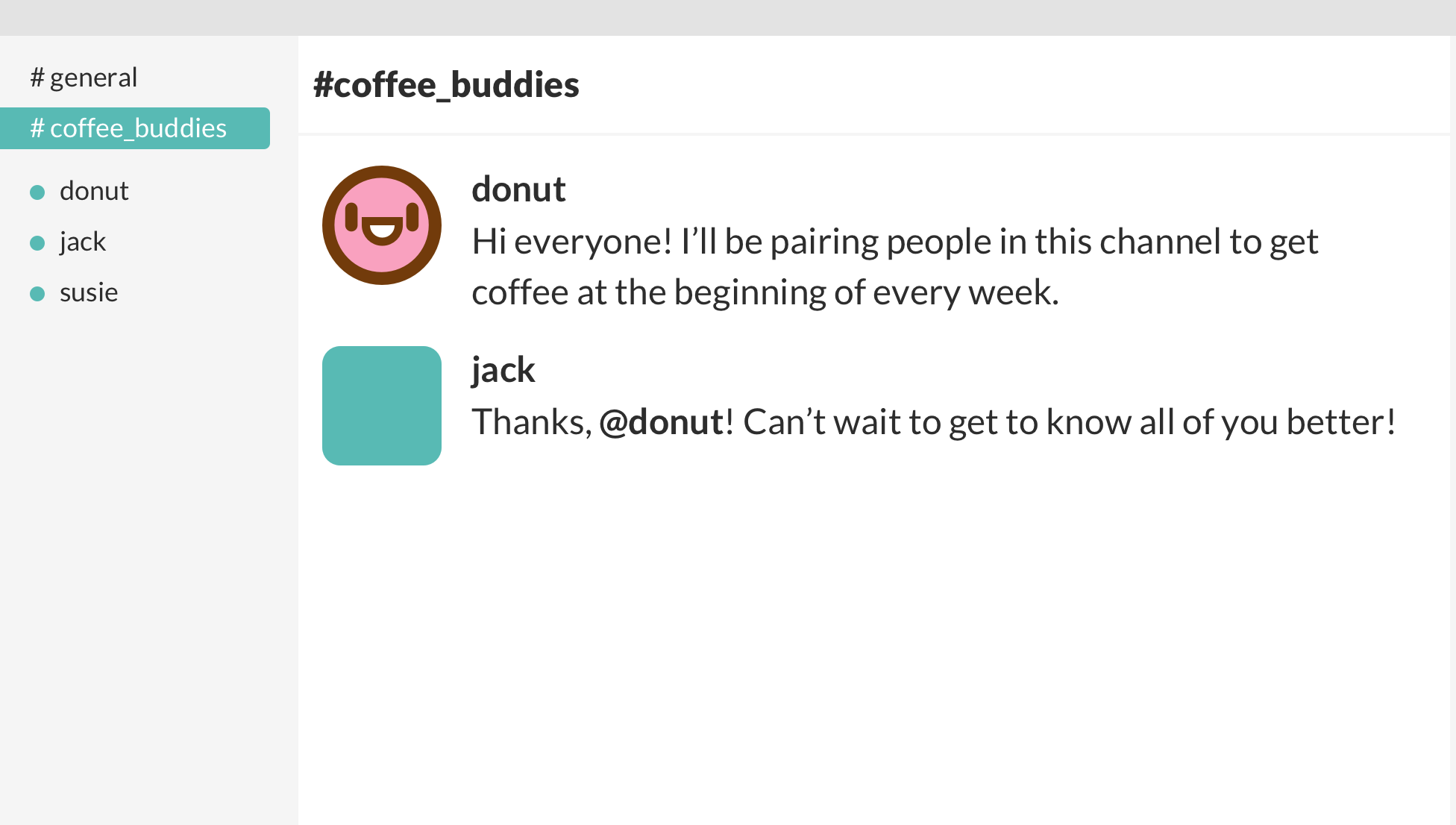 Donut announces himself in a Slack channel