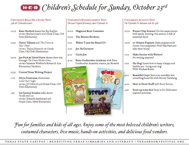 Texas Book Festival Children's Schedule in Austin at Texas