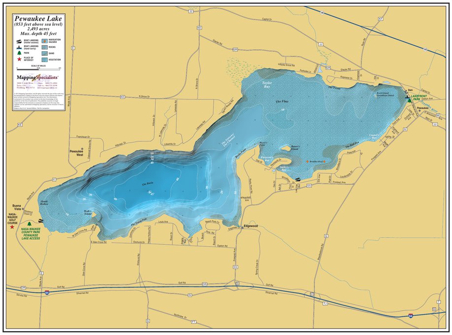 Pewaukee Lake Fishing Map Pewaukee Lake - Mapping Specialists, Ltd - Avenza Maps