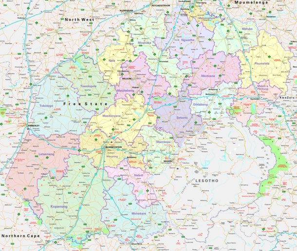 Free State Map With Towns Free State - Mapstudio - Avenza Maps
